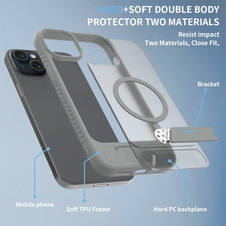 For iPhone 15 Plus Frosted Holder PC Hybrid TPU MagSafe Phone Case