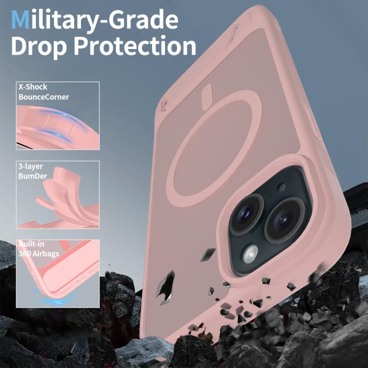 For iPhone 15 Plus Frosted Holder PC Hybrid TPU MagSafe Phone Case