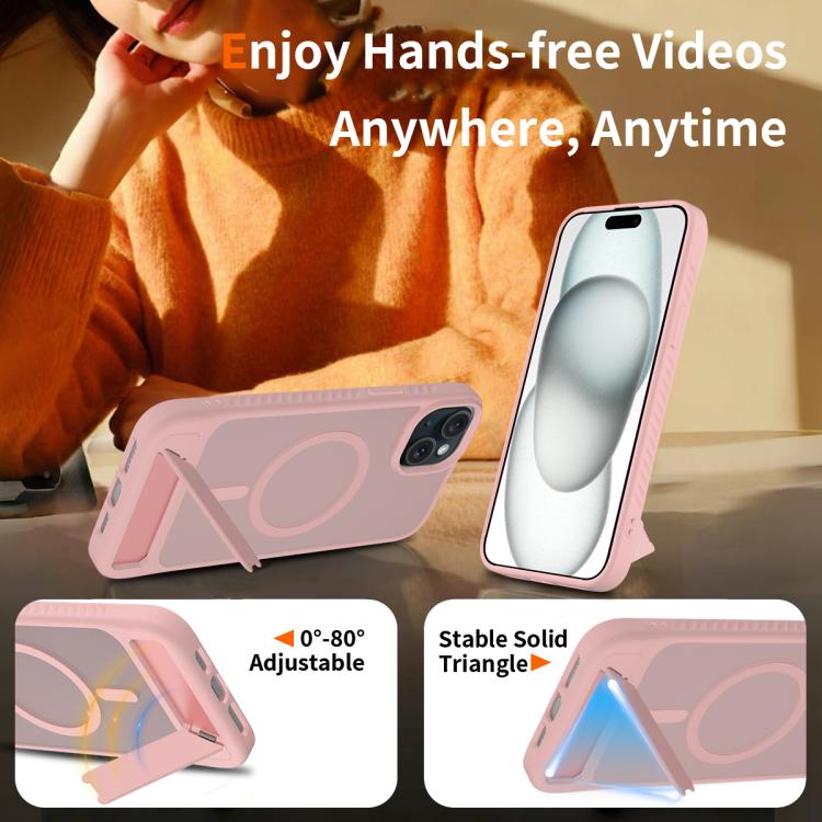 For iPhone 15 Plus Frosted Holder PC Hybrid TPU MagSafe Phone Case
