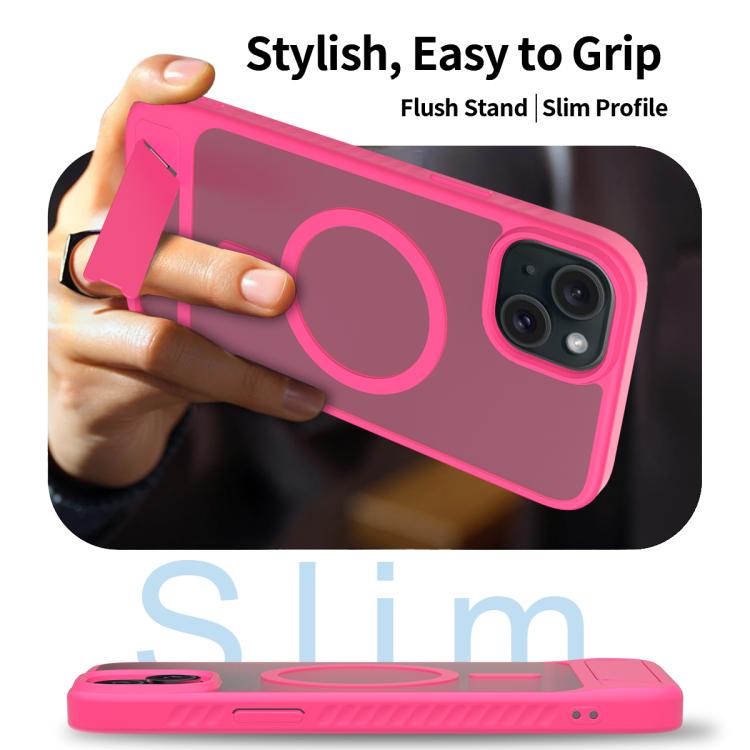 For iPhone 15 Plus Frosted Holder PC Hybrid TPU MagSafe Phone Case