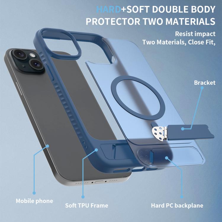 For iPhone 15 Plus Frosted Holder PC Hybrid TPU MagSafe Phone Case