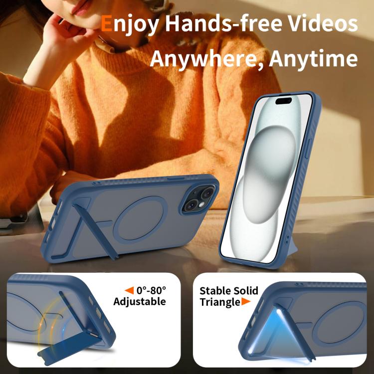 For iPhone 15 Plus Frosted Holder PC Hybrid TPU MagSafe Phone Case