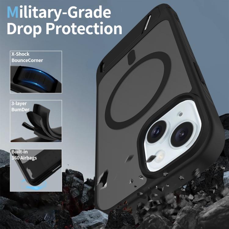 For iPhone 15 Frosted Holder PC Hybrid TPU MagSafe Phone Case