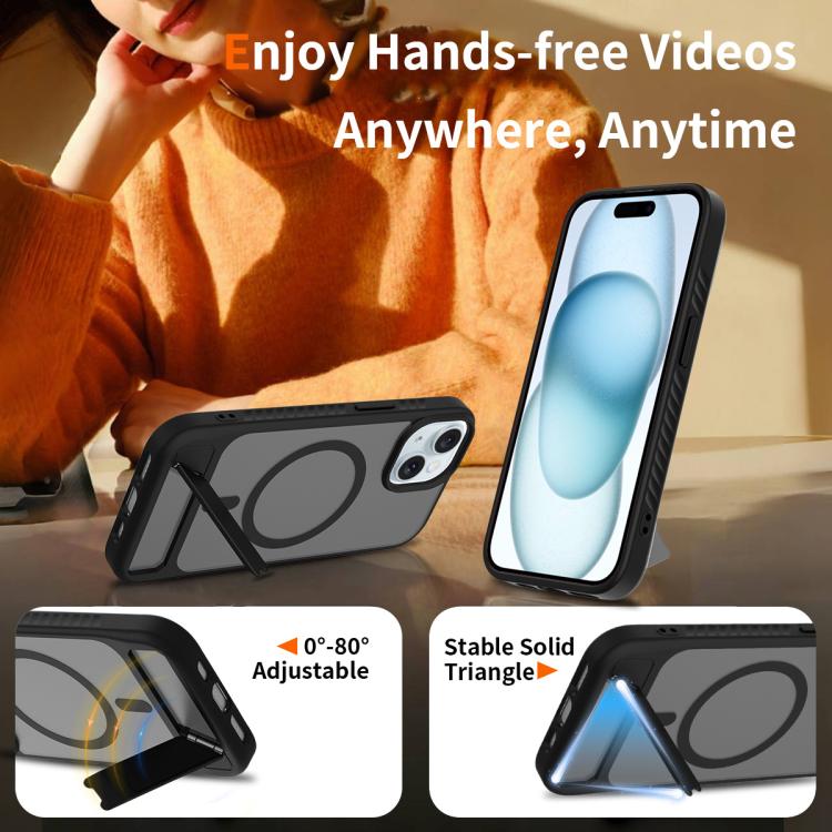 For iPhone 15 Frosted Holder PC Hybrid TPU MagSafe Phone Case