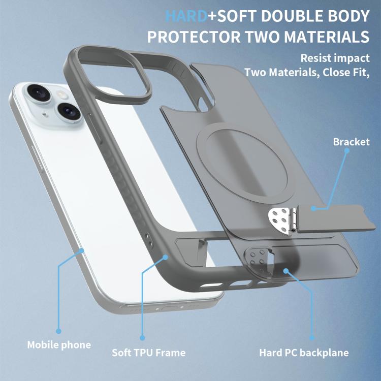 For iPhone 15 Frosted Holder PC Hybrid TPU MagSafe Phone Case