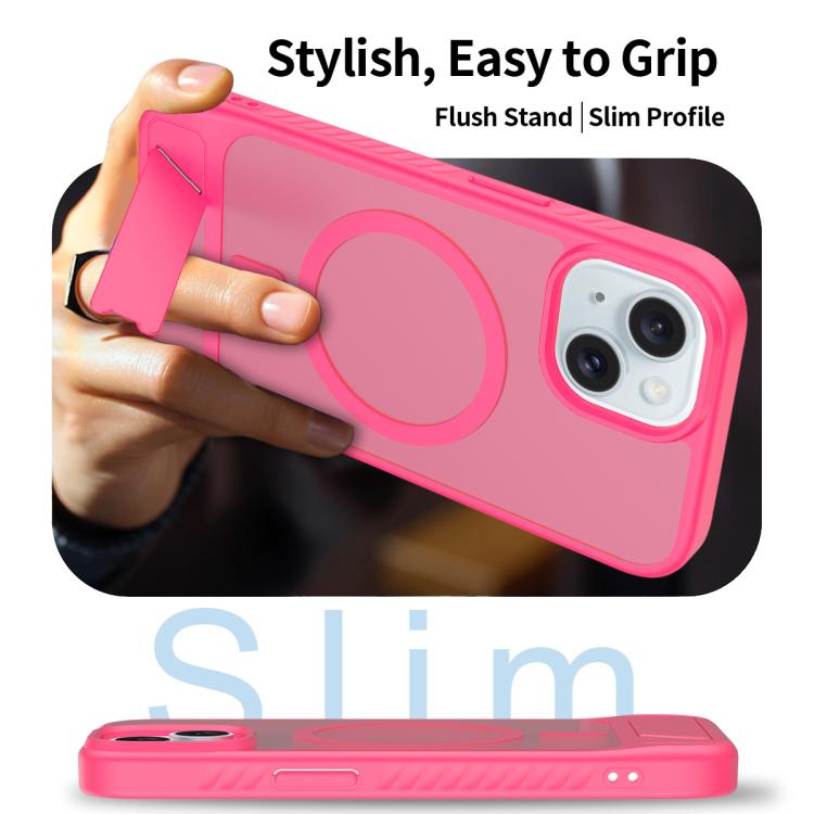 For iPhone 15 Frosted Holder PC Hybrid TPU MagSafe Phone Case