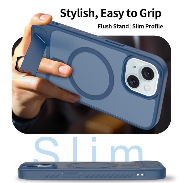 For iPhone 15 Frosted Holder PC Hybrid TPU MagSafe Phone Case