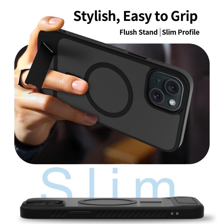 For iPhone 14 Plus Frosted Holder PC Hybrid TPU MagSafe Phone Case