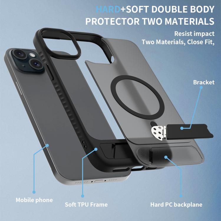 For iPhone 14 Plus Frosted Holder PC Hybrid TPU MagSafe Phone Case