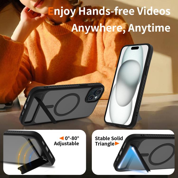 For iPhone 14 Plus Frosted Holder PC Hybrid TPU MagSafe Phone Case
