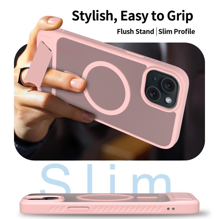 For iPhone 14 Plus Frosted Holder PC Hybrid TPU MagSafe Phone Case