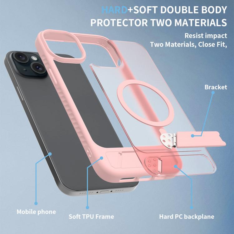 For iPhone 14 Plus Frosted Holder PC Hybrid TPU MagSafe Phone Case