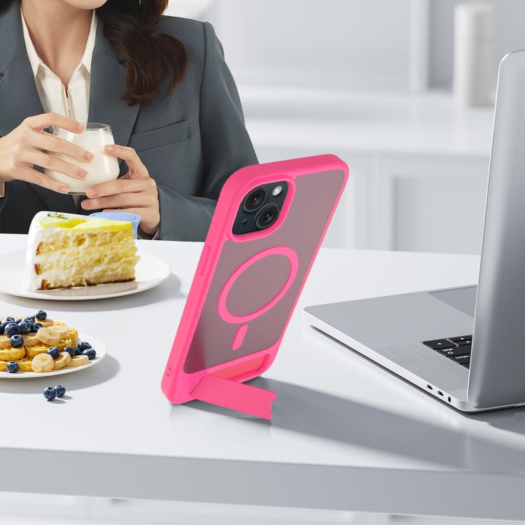 For iPhone 14 Plus Frosted Holder PC Hybrid TPU MagSafe Phone Case