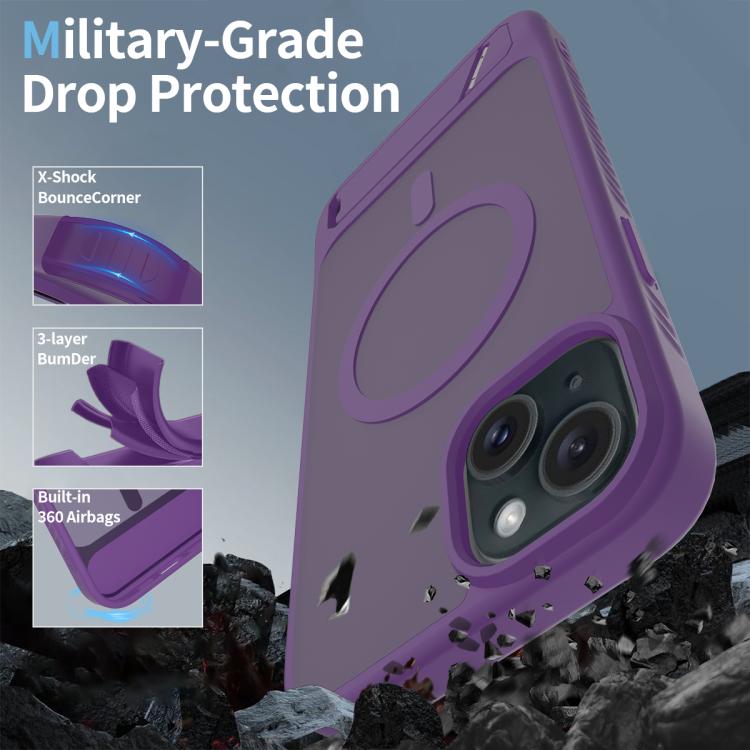 For iPhone 14 Plus Frosted Holder PC Hybrid TPU MagSafe Phone Case
