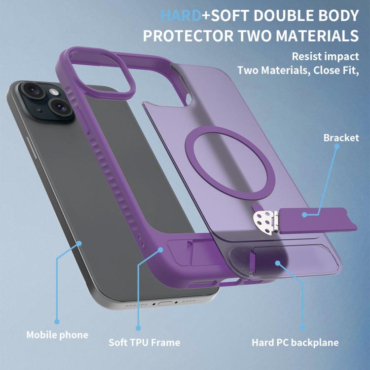 For iPhone 14 Plus Frosted Holder PC Hybrid TPU MagSafe Phone Case