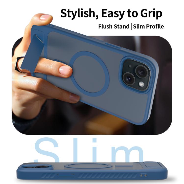 For iPhone 14 Plus Frosted Holder PC Hybrid TPU MagSafe Phone Case