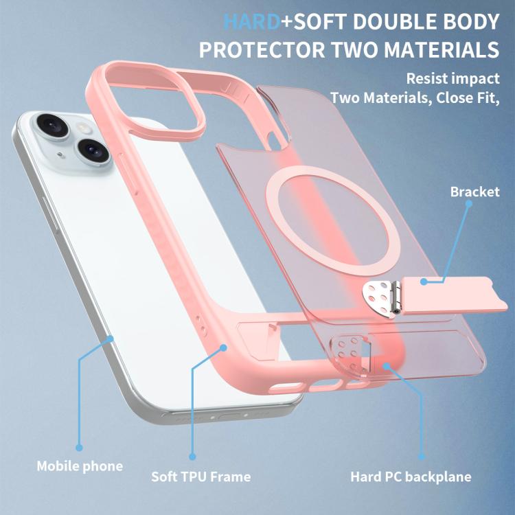 For iPhone 14 Frosted Holder PC Hybrid TPU MagSafe Phone Case