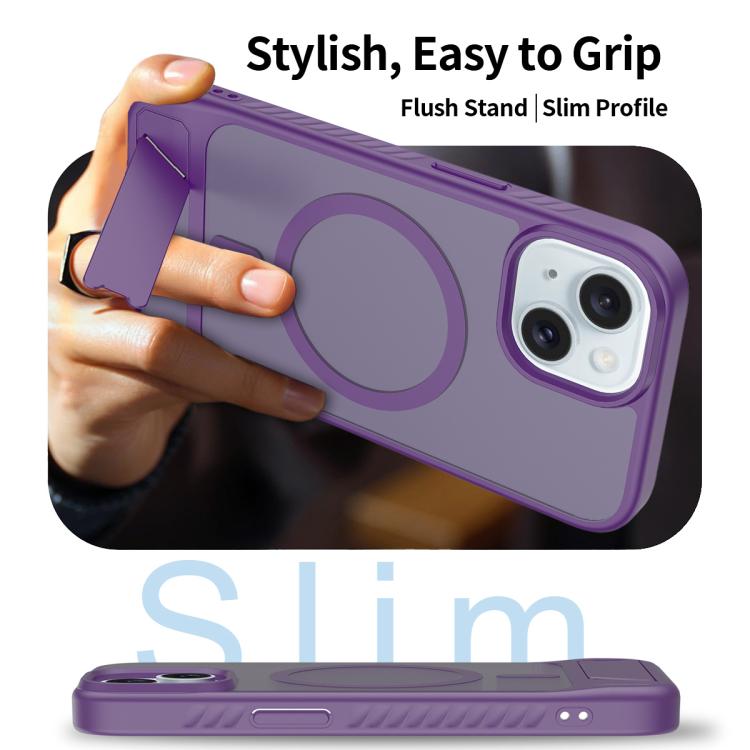 For iPhone 14 Frosted Holder PC Hybrid TPU MagSafe Phone Case