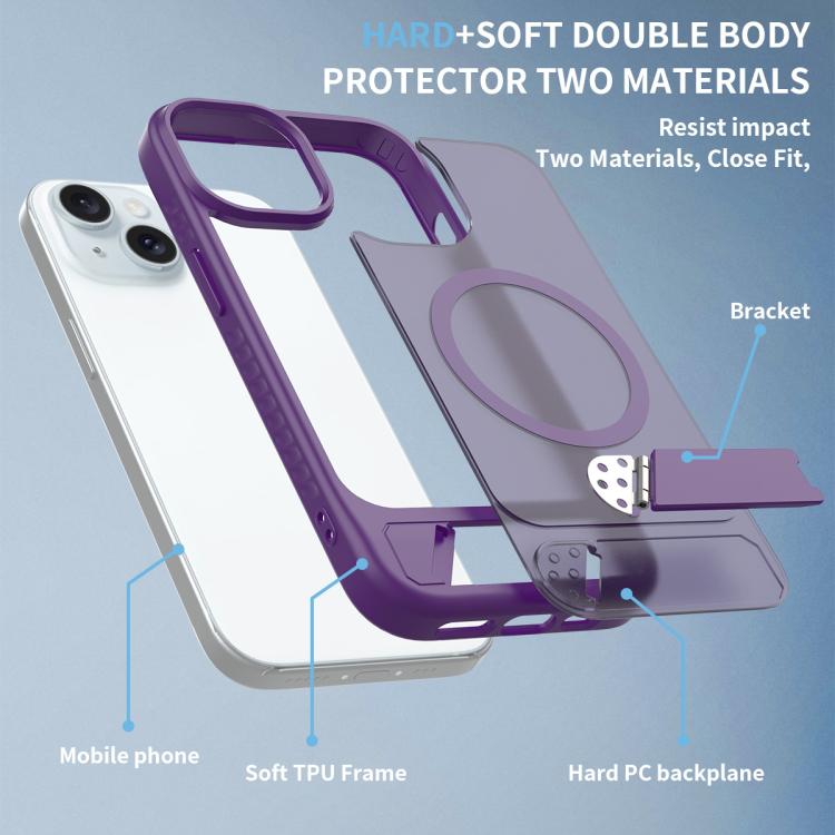 For iPhone 14 Frosted Holder PC Hybrid TPU MagSafe Phone Case