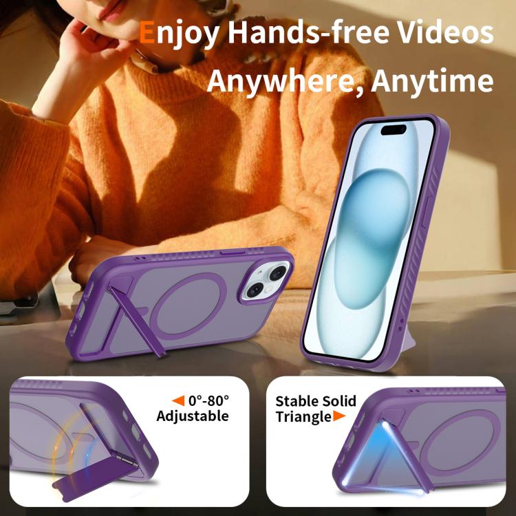 For iPhone 14 Frosted Holder PC Hybrid TPU MagSafe Phone Case
