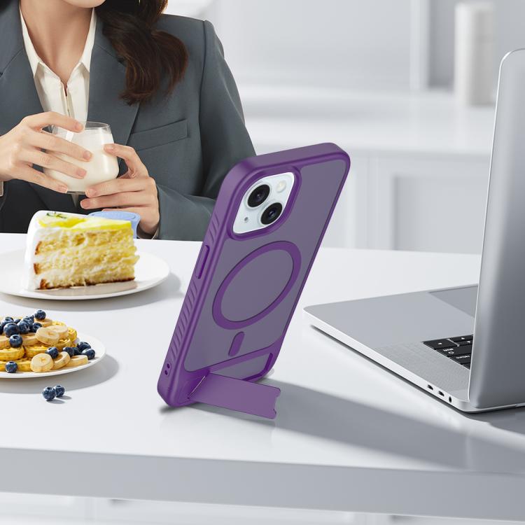 For iPhone 14 Frosted Holder PC Hybrid TPU MagSafe Phone Case