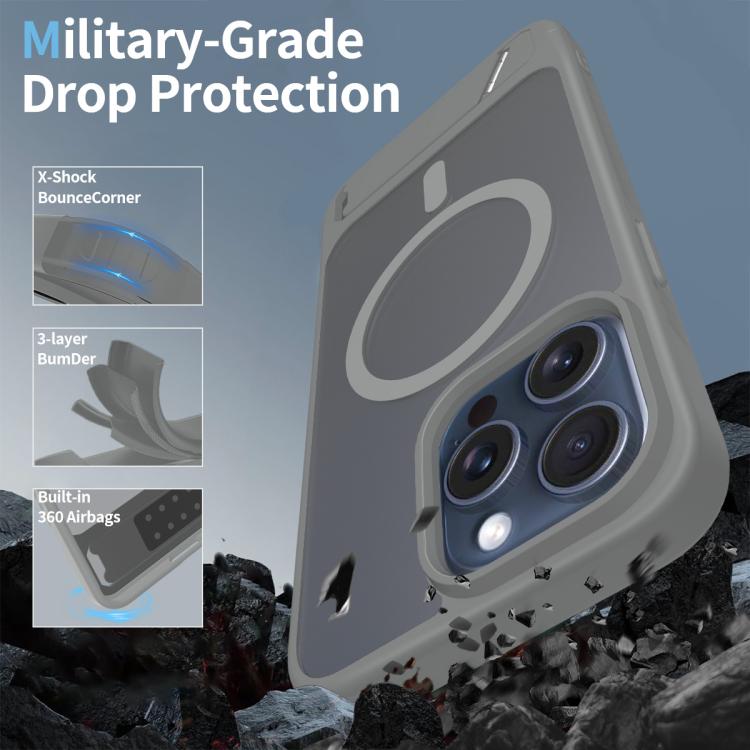 For iPhone 14 Pro Max Frosted Holder PC Hybrid TPU MagSafe Phone Case