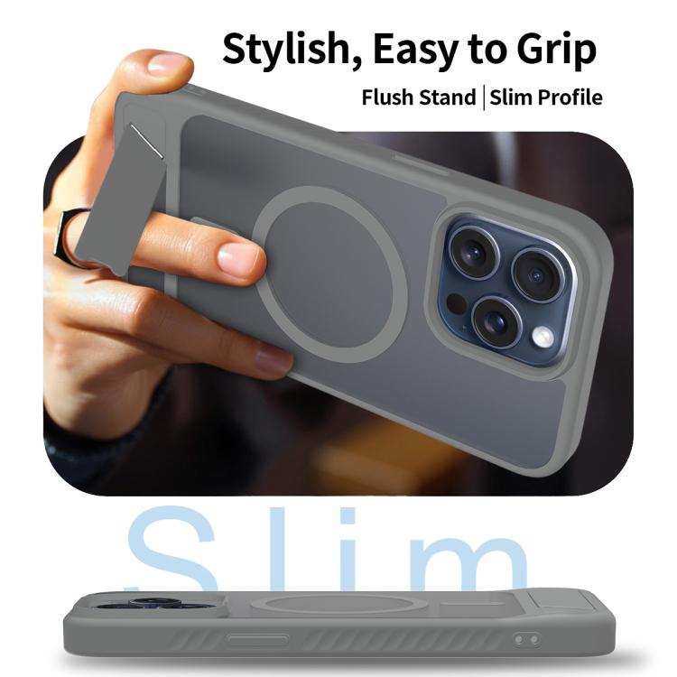 For iPhone 14 Pro Max Frosted Holder PC Hybrid TPU MagSafe Phone Case