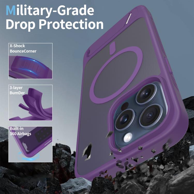 For iPhone 14 Pro Max Frosted Holder PC Hybrid TPU MagSafe Phone Case