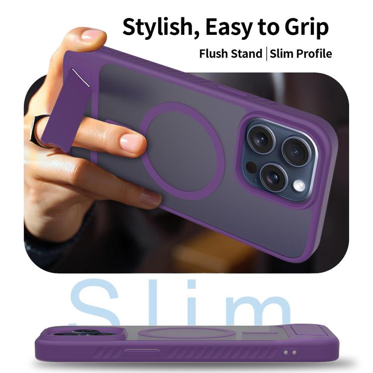 For iPhone 14 Pro Max Frosted Holder PC Hybrid TPU MagSafe Phone Case