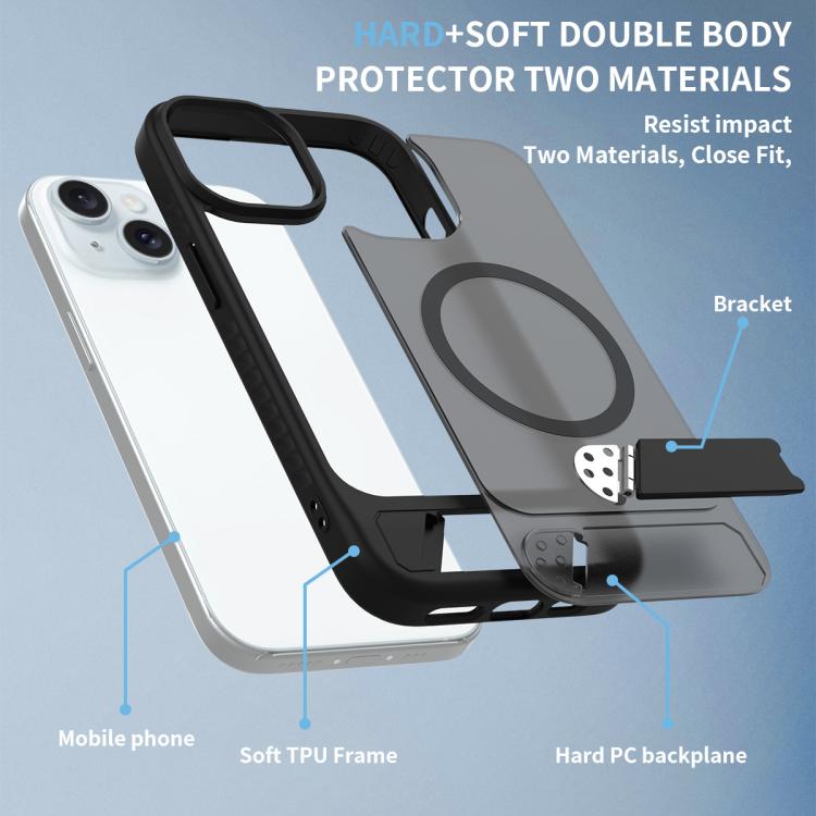 For iPhone 13 Frosted Holder PC Hybrid TPU MagSafe Phone Case