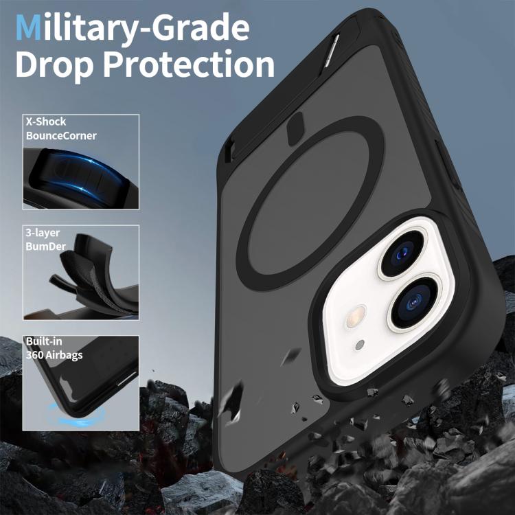 For iPhone 12 Frosted Holder PC Hybrid TPU MagSafe Phone Case