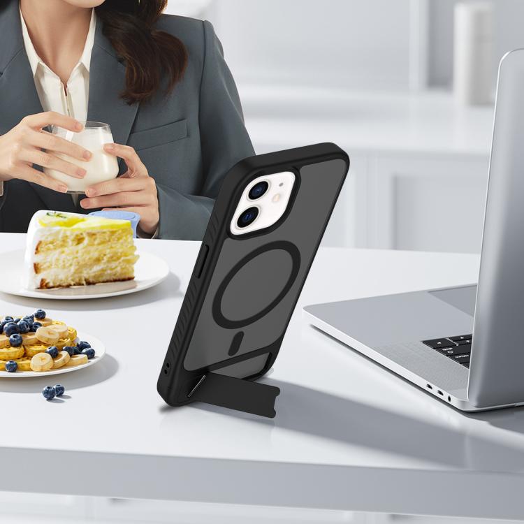 For iPhone 12 Frosted Holder PC Hybrid TPU MagSafe Phone Case