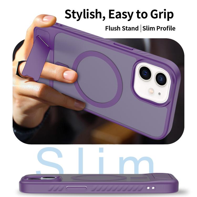 For iPhone 12 Frosted Holder PC Hybrid TPU MagSafe Phone Case