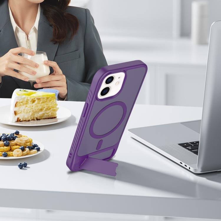 For iPhone 12 Frosted Holder PC Hybrid TPU MagSafe Phone Case