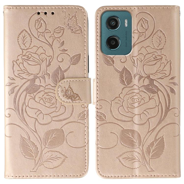 For Motorola Moto G05 / E15 Rose Butterfly Embossed Leather Phone Case