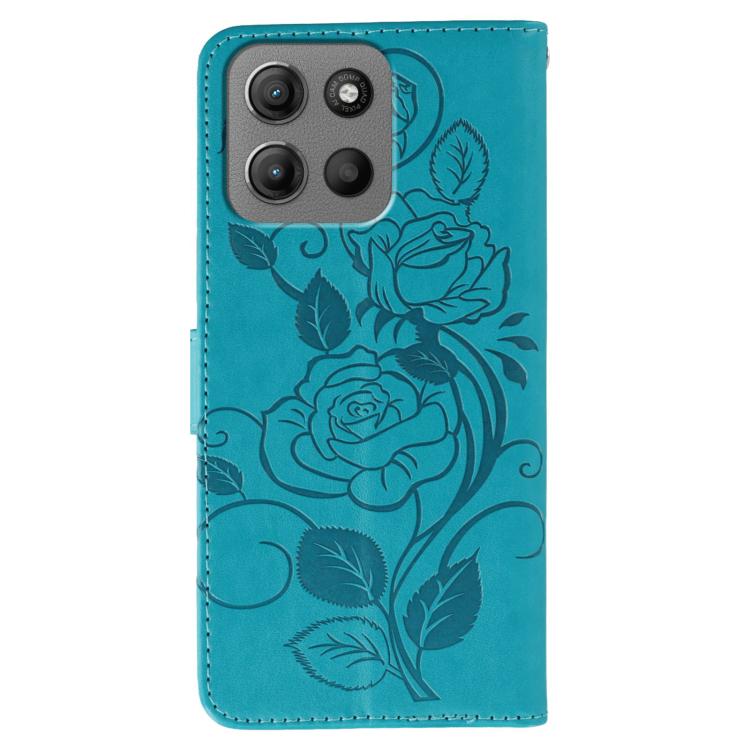 For Motorola Moto G15 Rose Butterfly Embossed Leather Phone Case