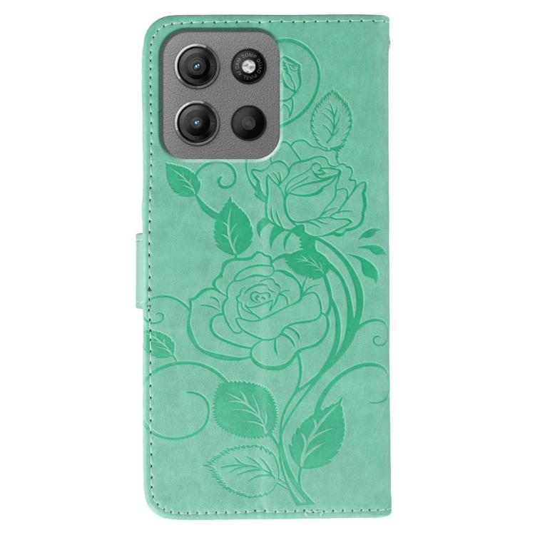 For Motorola Moto G15 Rose Butterfly Embossed Leather Phone Case