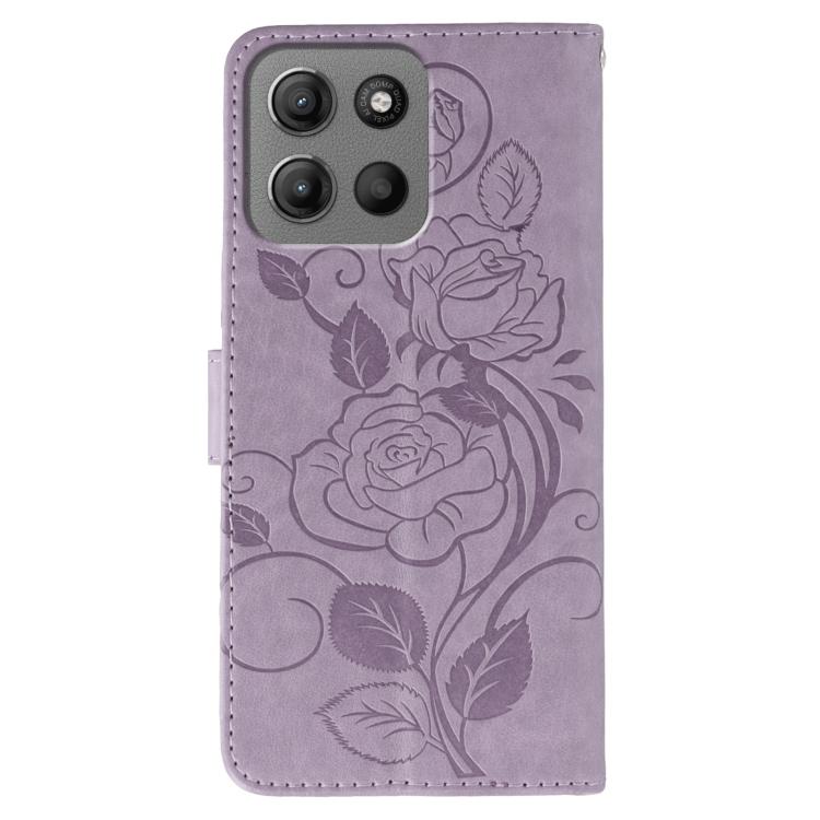 For Motorola Moto G15 Rose Butterfly Embossed Leather Phone Case
