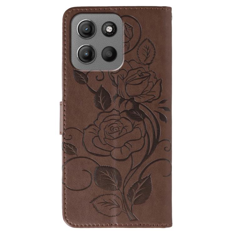 For Motorola Moto G15 Rose Butterfly Embossed Leather Phone Case