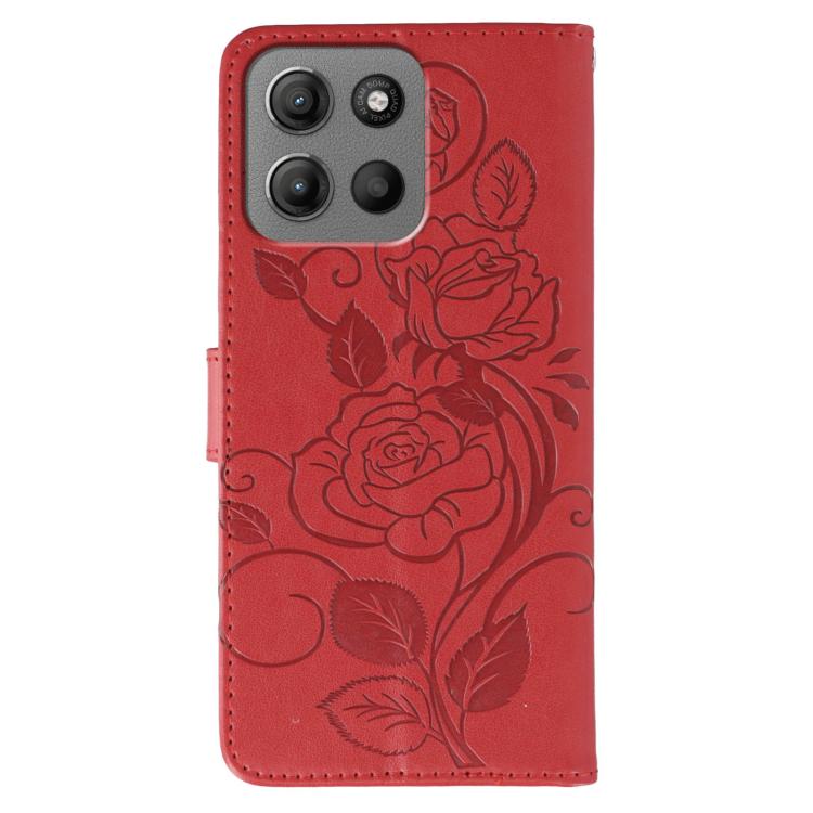 For Motorola Moto G15 Rose Butterfly Embossed Leather Phone Case