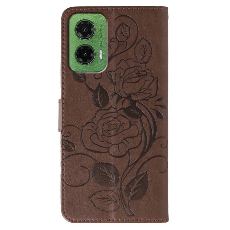 For Motorola Moto G35 Rose Butterfly Embossed Leather Phone Case