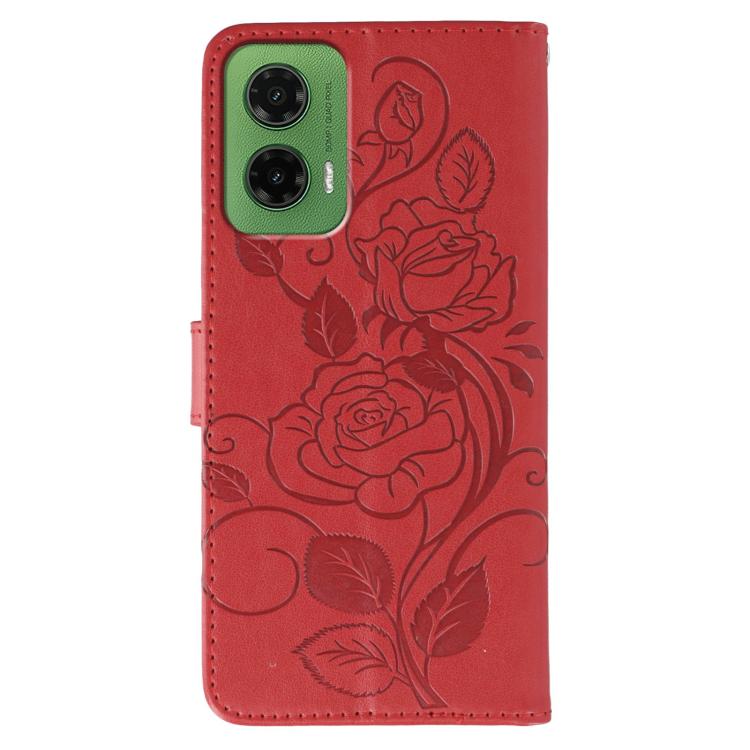 For Motorola Moto G35 Rose Butterfly Embossed Leather Phone Case