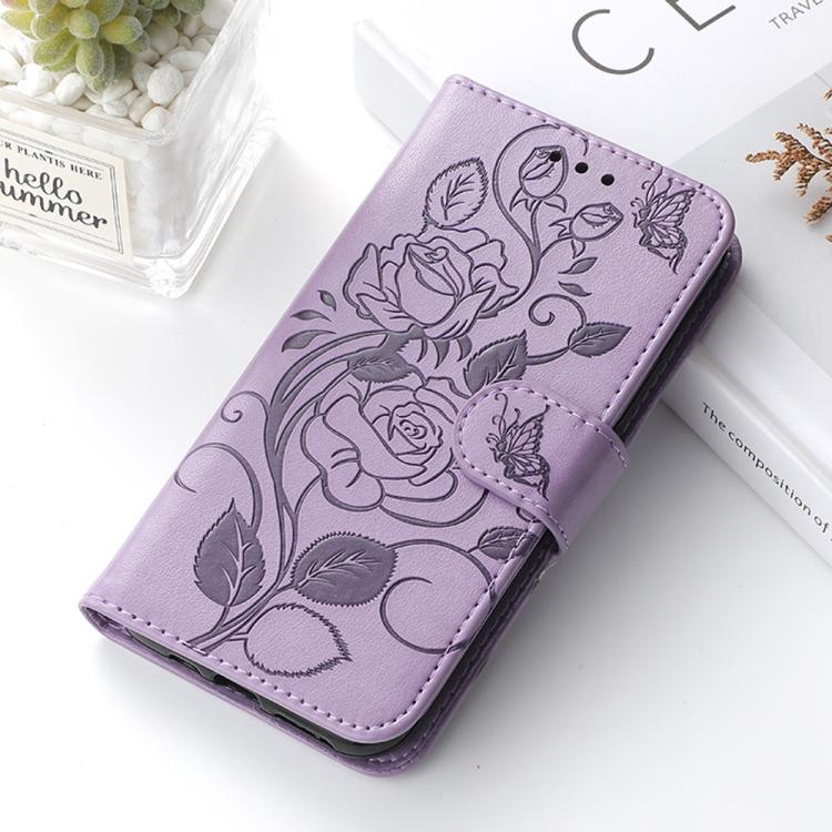 For Motorola Edge 50 Pro Rose Butterfly Embossed Leather Phone Case