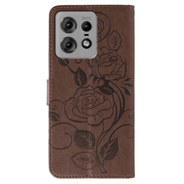 For Motorola Edge 50 Pro Rose Butterfly Embossed Leather Phone Case