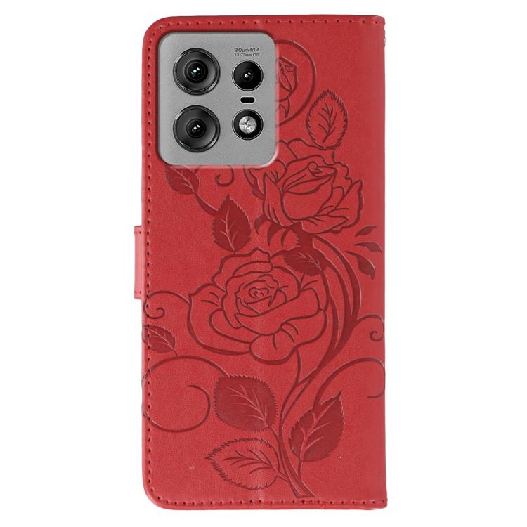 For Motorola Edge 50 Pro Rose Butterfly Embossed Leather Phone Case