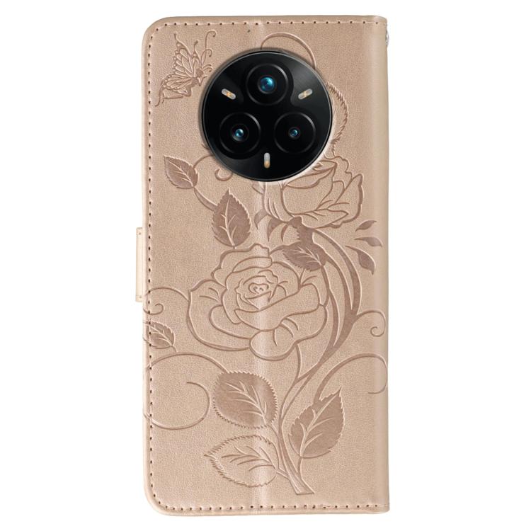 For Realme 14 Pro+ Rose Butterfly Embossed Leather Phone Case