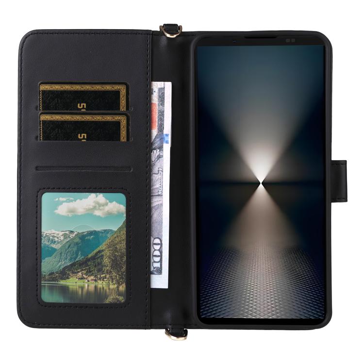 For Sony Xperia 1 VII Multifunctional 6-Card Slots Leather Phone Case with Wrist Strap
