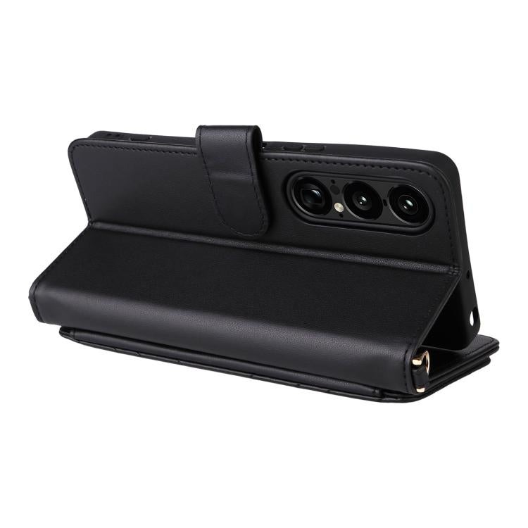 For Sony Xperia 1 VII Multifunctional 6-Card Slots Leather Phone Case with Wrist Strap