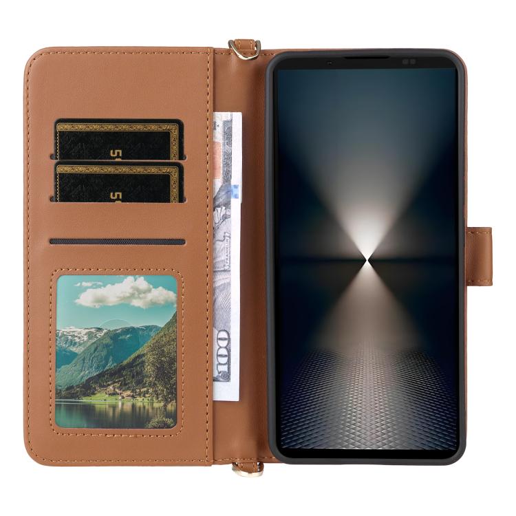 For Sony Xperia 1 VII Multifunctional 6-Card Slots Leather Phone Case with Wrist Strap