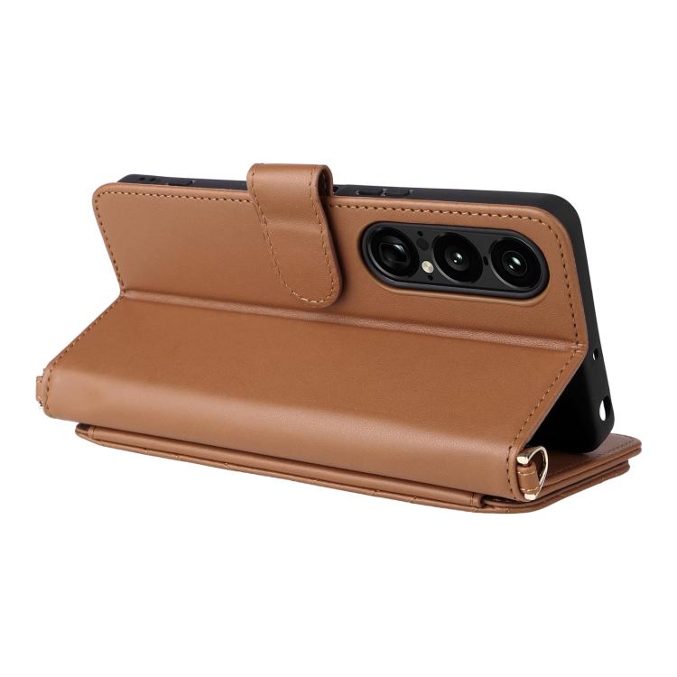 For Sony Xperia 1 VII Multifunctional 6-Card Slots Leather Phone Case with Wrist Strap